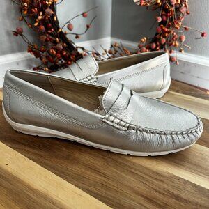 Ara The Alabama Sport Womens Loafer Flat Sz 6.5 Metallic Platinum Leather